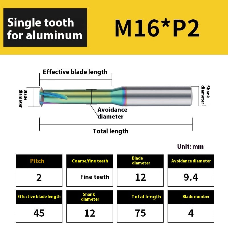 2135-65° aluminum with colorful thread milling cutter lengthened single tooth three-tooth full thread machining center tungsten carbide milling cutter M3M4M5 Shandong Denso Pricision Tools Co.,Ltd.